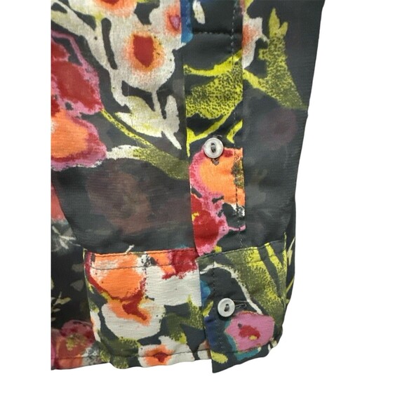 Kut from the Kloth  Women's Sheer Blouse Size LG Blue Floral Print Button Front - Picture 7 of 10